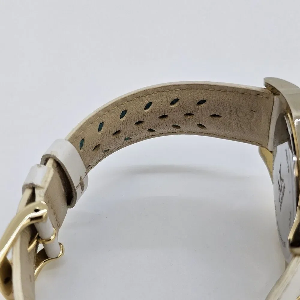 Anne Klein Women's Watch‎ 36MM White Dial White Leather Bands New Battery